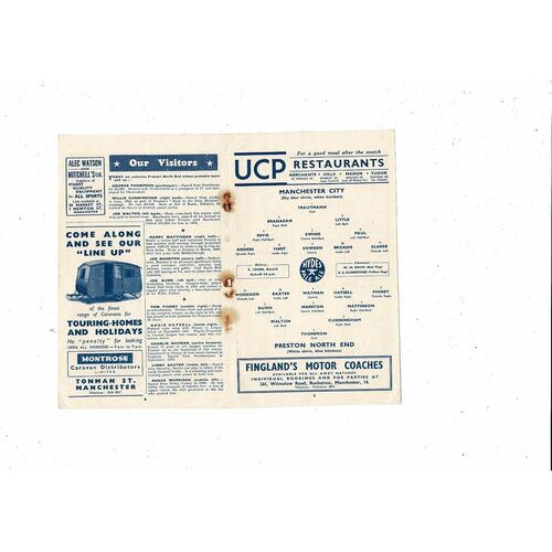 1953/54 Manchester City v Preston Football Programme