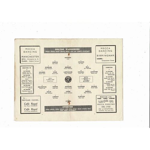 1953 Bolton Wanderers v Everton FA Cup Semi Final Football Programme @ Manchester City