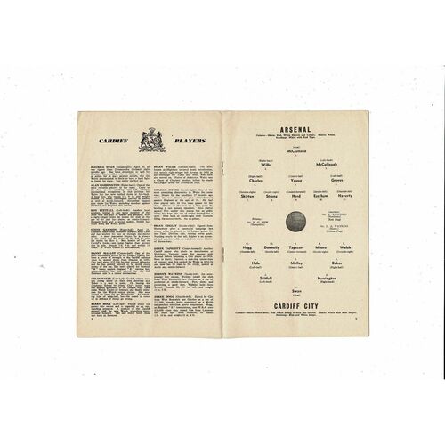1960/61 Arsenal v Cardiff City Football Programme