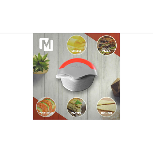 Premium Pizza Cutter Wheel by Mozzbi Stainless Steel with Integrated Blade Guard in Red