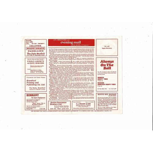 1971/72 Brentford v Barrow Football Programme