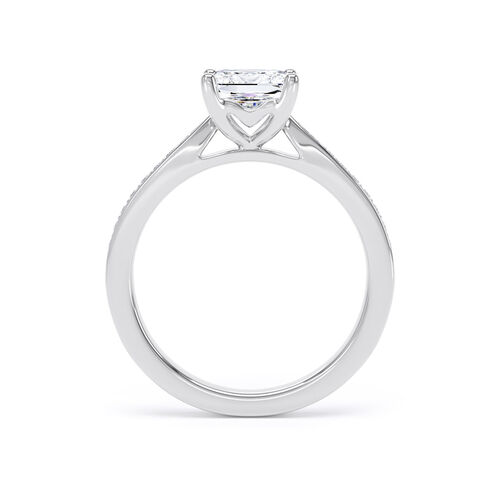 Princess cut solitaire with diamond set shoulders