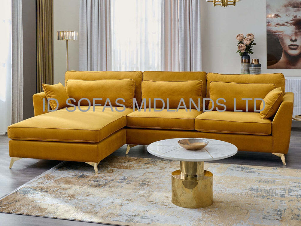 DEVA CHAISE CORNER SOFA IN GOLD PLUSH
