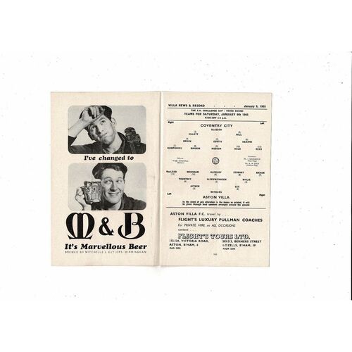 1964/65 Aston Villa v Coventry City FA Cup Football Programme