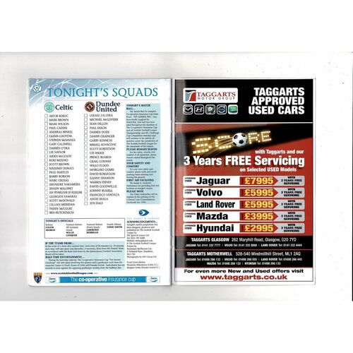 2008/09 Celtic v Dundee United Scottish League Cup Semi Final Programme