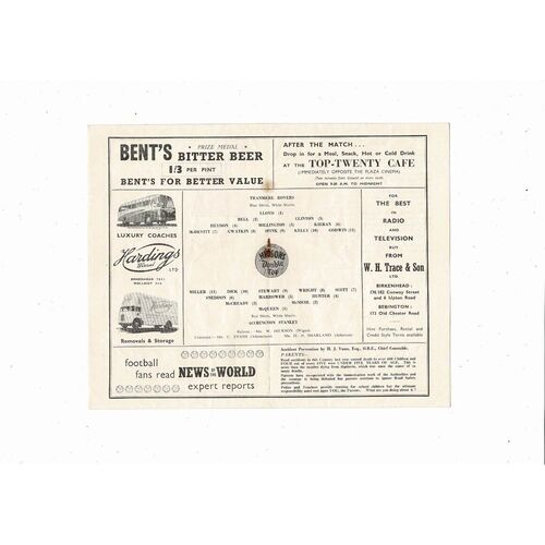 1956/57 Tranmere Rovers v Accrington Stanley Football Programme