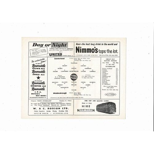 1958/59 Sunderland v Middlesbrough Football Programme