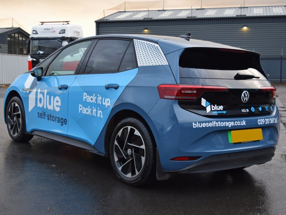 Full business branded vehicle wrap and vinyl graphics on Volkswagen ID3.