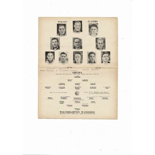 1952/53 Chelsea v Wolves Football Programme