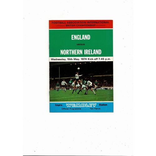 1974 England v Northern Ireland Football Programme