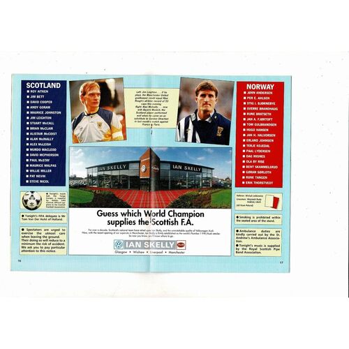 1989 Scotland v Norway Football Programme