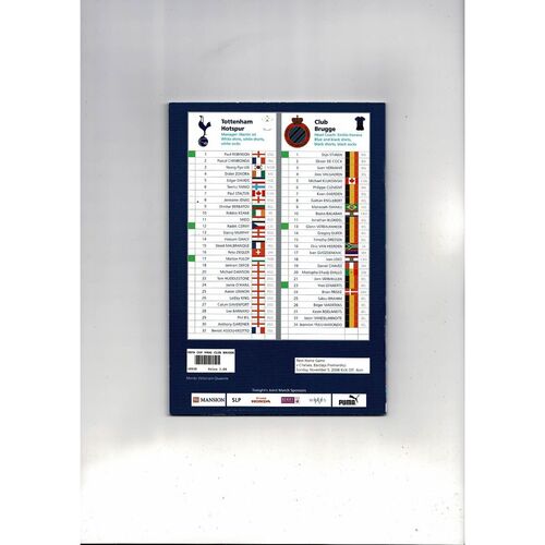 Tottenham Hotspur v Club Brugge UEFA Cup Football Programme 2006/07