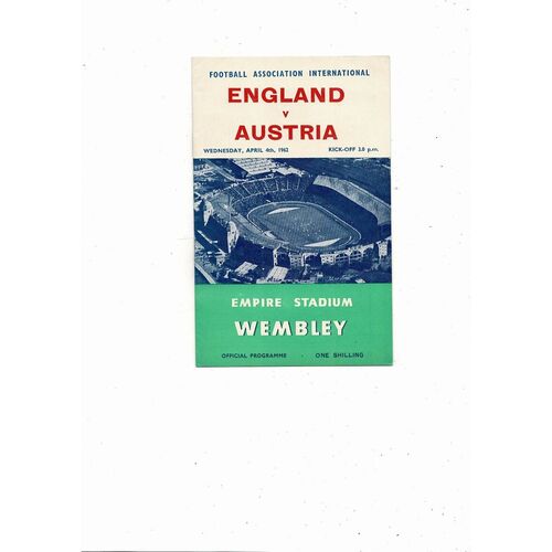 1962 England v Austria Football Programme