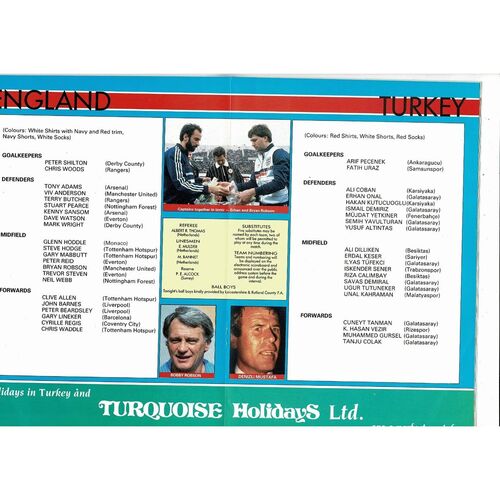 1987 England v Turkey Football Programme