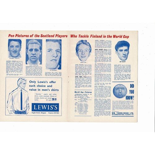 1964 Scotland v Finland Football Programme