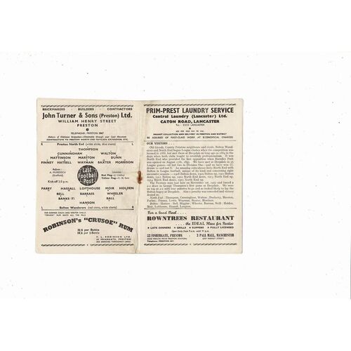 1953/54 Preston v Bolton Wanderers Football Programme