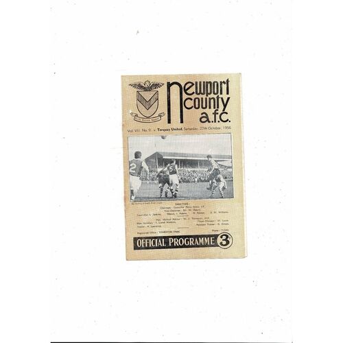 1956/57 Newport County v Torquay United Football Programme