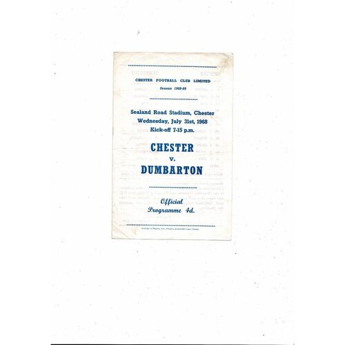 Chester v Dumbarton Friendly Football Programme 1968/69