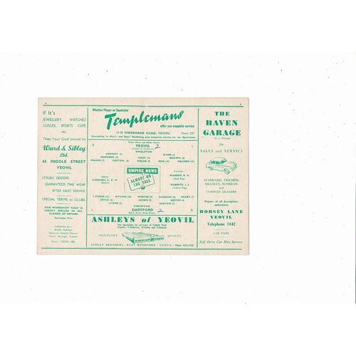 1955/56 Yeovil Town v Dartford Southern League Football Programme