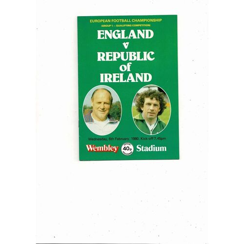 1980 England v Republic of Ireland Football Programme