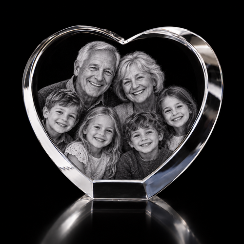 MEGA 3D Crystal Heart Photo Gift – 155 × 140 × 60 mm