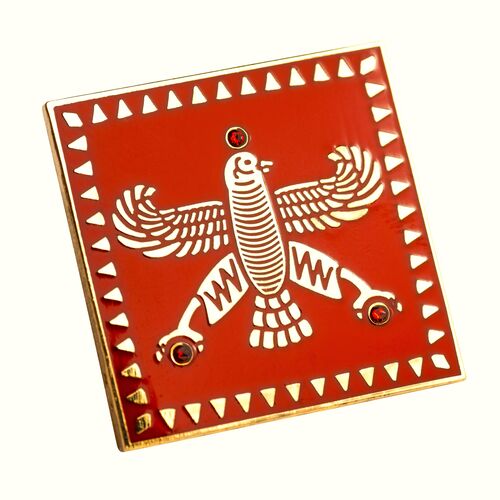 Badge. The Persian Falcon. Deep Red with 3 Red Stones. Original Pattern.
