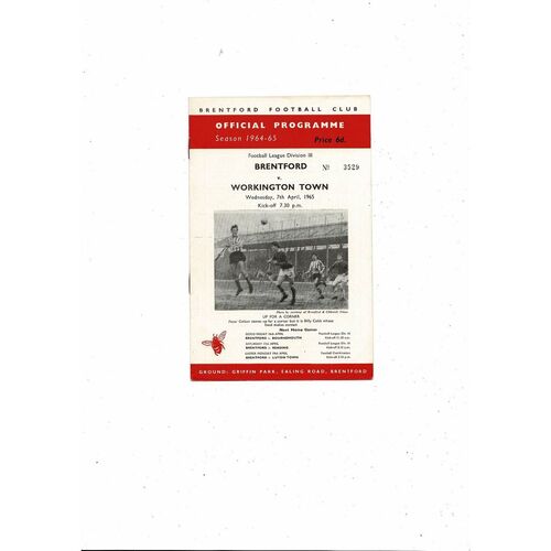 1964/65 Brentford v Workington Town Football Programme