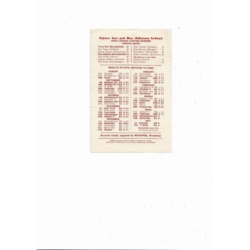 1958/59 Bexleyheath & Welling v Sittingbourne Kent League Football Programme