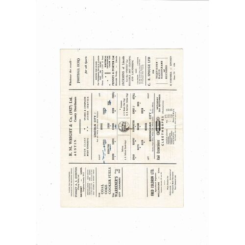 1954/55 Lincoln City v Birmingham City Football Programme