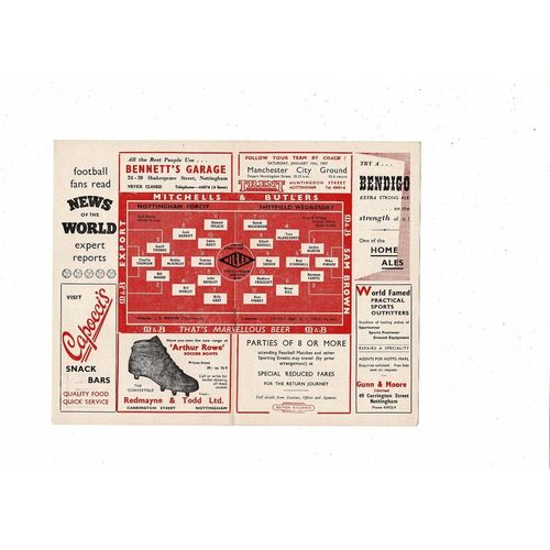 1957/58 Nottingham Forest v Sheffield Wednesday Football Programme