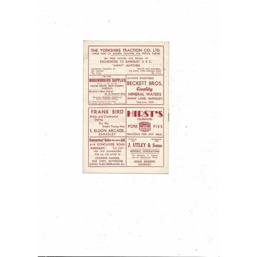 1960/61 Barnsley v Reading Football Programme