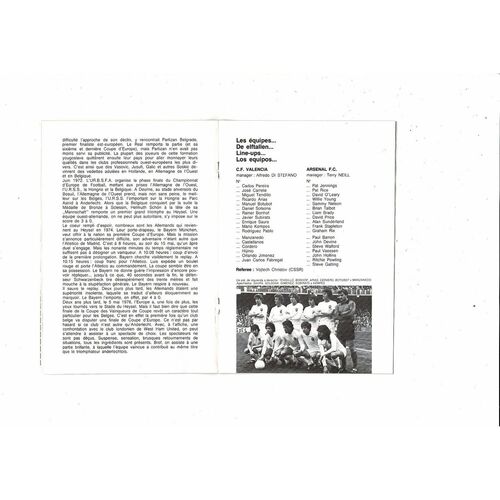 1980 Arsenal v Valencia European Cup Winners Cup Final Programme