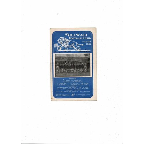 Millwall v Sunderland Friendly Football Programme 1957/58