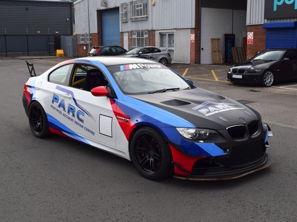 Motorsport wrap and vinyl graphics on BMW M3