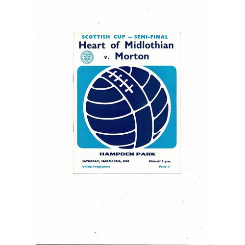1968 Hearts v Morton Scottish Cup Semi Final Football Programme