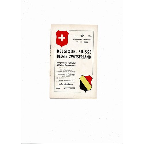 1960 Belgium v Switzerland International Friendly Football Programme
