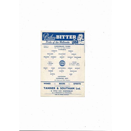 1959/60 Shrewsbury Town v Coventry City Football Programme