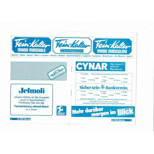 FC Zurich v FC Dynamo Berlin European Cup Football Programme 1981/82