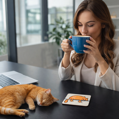 'Orange Sleepy Cat' Coaster