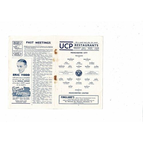 1952/53 Manchester City v Manchester United Football Programme