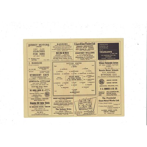 Sutton United v Aldershot FA Cup Football Programme 1963/64