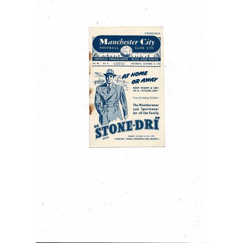 1953/54 Manchester City v Preston Football Programme