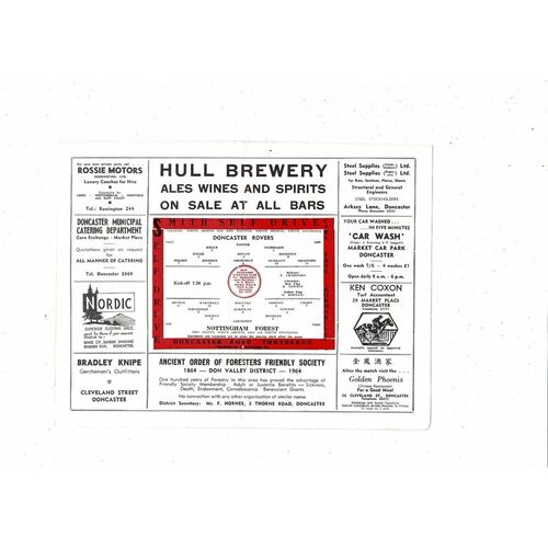 Doncaster Rovers v Nottingham Forest Friendly Football Programme 1965/66