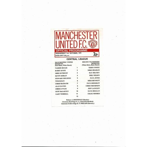 Manchester United v Bolton Wanderers Central League Football Programme 1979/80