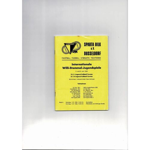 Sparta Bilk v Dusseldorf International Willi Stommel Youth Games Football Programme 1993