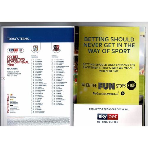 2018 Coventry City v Exeter City Play Off Final League 2 Football Programme