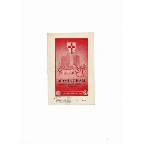 1954/55 Lincoln City v Birmingham City Football Programme