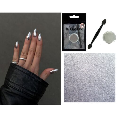 Technic Mirror Fx Chrome Powder For Nails - Metallic Silver Pigment with Applicator
