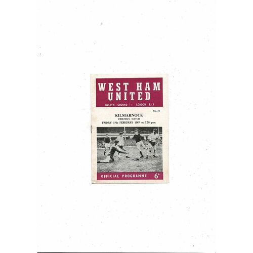 West Ham United v Kilmarnock Friendly Football Programme 1966/67