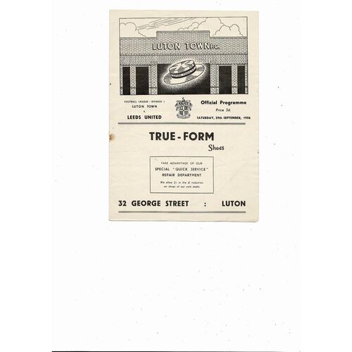 1956/57 Luton Town v Leeds United Football Programme